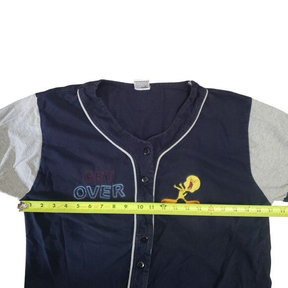 Vintage 90s Looney Tunes Tweety Bird Baseball Button-Up Shirt Short Sleeve XXL - Picture 10 of 10